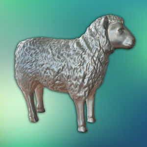 Tuinbeeld Siep, een zilverkleurig schaap van bijna levensgroot formaat (ca. 65 cm hoog) - voegt luxe en glans toe aan je gazon voor een imposante landelijke uitstraling.
