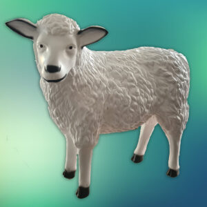Tuinbeeld Wolly, het witte schaap van bijna levensgroot formaat (ca. 60 cm hoog) met gedraaide kop - geeft je gazon een landelijke uitstraling.
