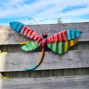 Prachtige grote, kleurrijke libelle als wanddecoratie aan je schutting, huis of tuinhuisje