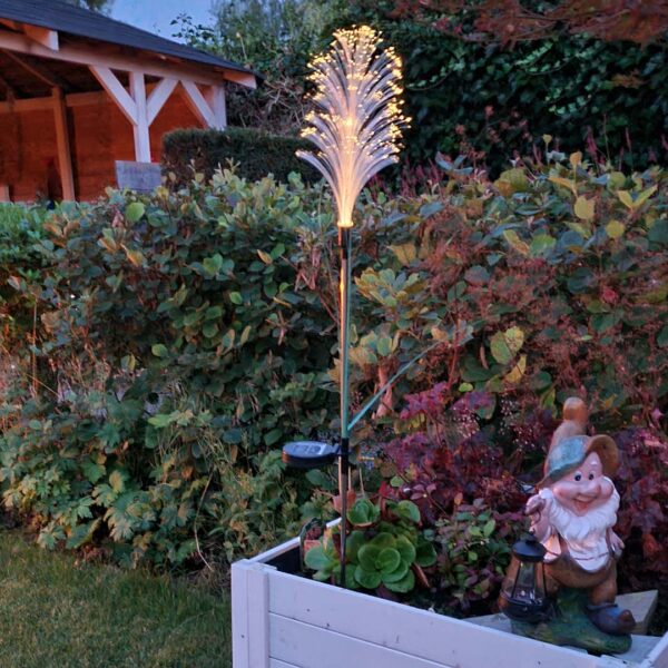 Lichtgevende tuinpluim op zonne-energie avond