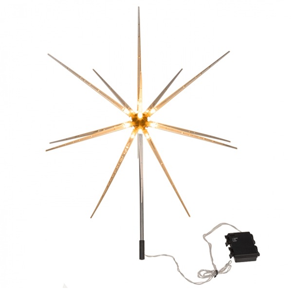 Tuinprikker Lichtgevende Ster! Deze schitterende tuinprikker van 1 meter hoog heeft een indrukwekkende diameter van 50 cm en is uitgerust met 14 warmwitte LED-lampen.