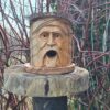 Houten boomstam vogelhuisje met gezicht