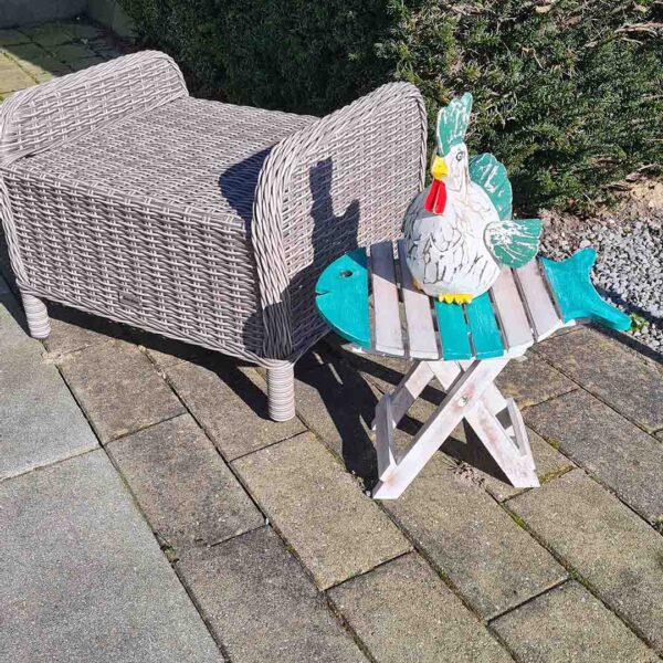 Dit houten inklaptafeltje in de vorm van een vis is een speelse en praktische toevoeging aan je interieur of tuin. Gemaakt van duurzaam suarhout en verkrijgbaar in aqua en naturel.
